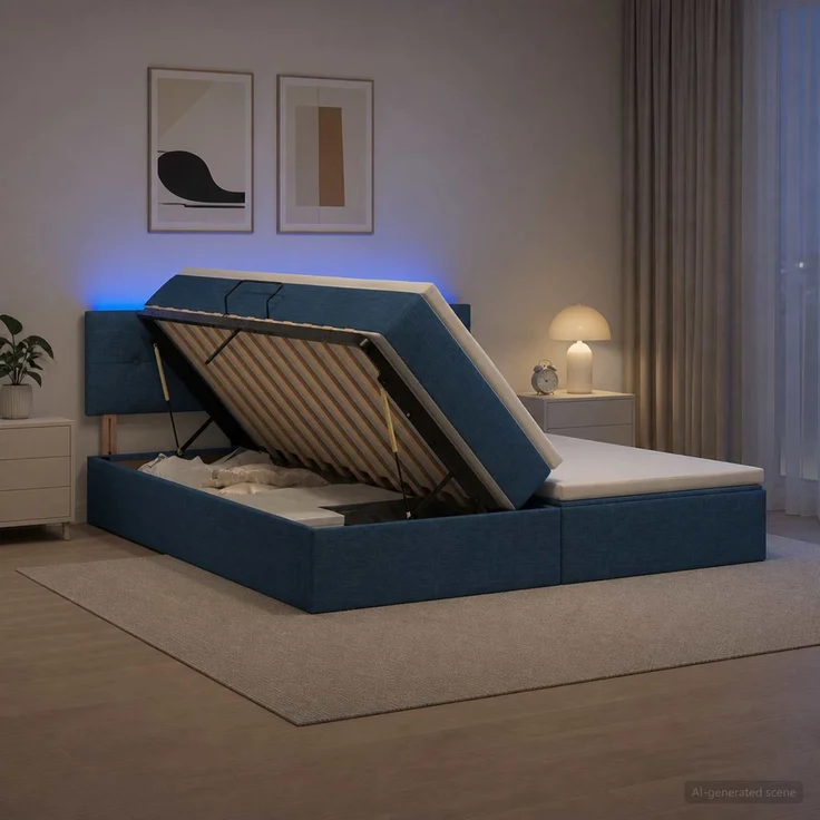 vidaXL LED-Speicherbett mit Matratze Blau 180 x 200 cm Stoff 3459353 – Bild 1