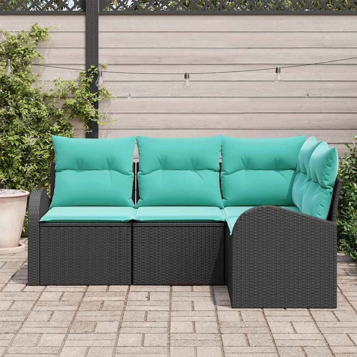 vidaXL Gartensofa-set 4 Stk. Schwarz und Türkis Poly-Rattan 3354695 – Bild 3