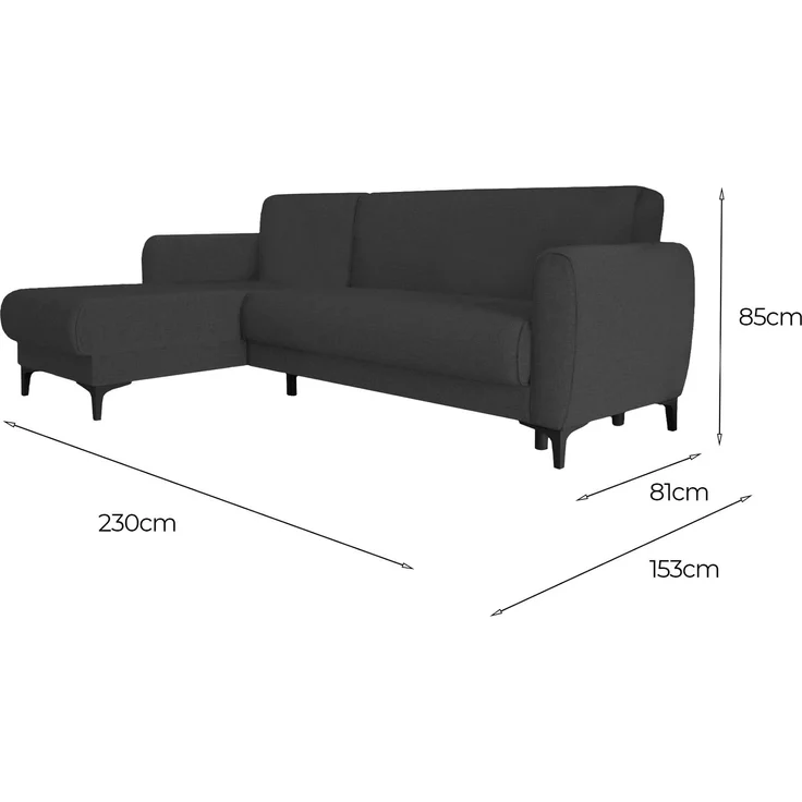 Dmora Schlafsofa mit Halbinsel Aber, Wende-Ecksofa, Modernes Sofa mit Stauraum, Chaiselongue und 3 Kissen, 230 x 153 x 85 cm, Anthrazit – Bild 3