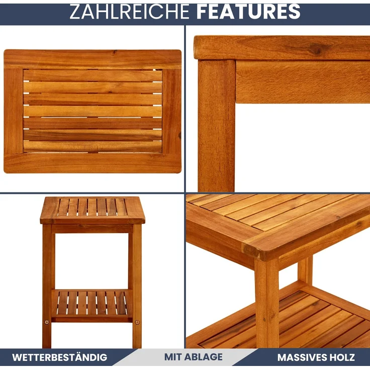 DELUKE® Beistelltisch Holz EMMI - Massivholz, 50x35x45cm | Couchtisch Akazie Beistelltisch Couch Holztisch Outdoor Sofatisch Gartentisch eckig – Bild 5