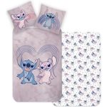 MTOnlinehandel Bettwäsche Lilo & Stitch 135x200 + 80x80 cm, 100 % Baumwolle Biber, Flanell, 2 teilig, Disney's Kinderbettwäsche Teenagerbettwäsche