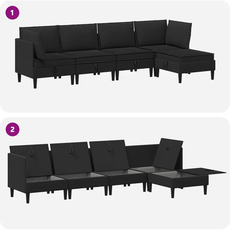 vidaXL Wohnzimmergarnitur 5 pcs Schwarz Stoff 3413811 – Bild 8