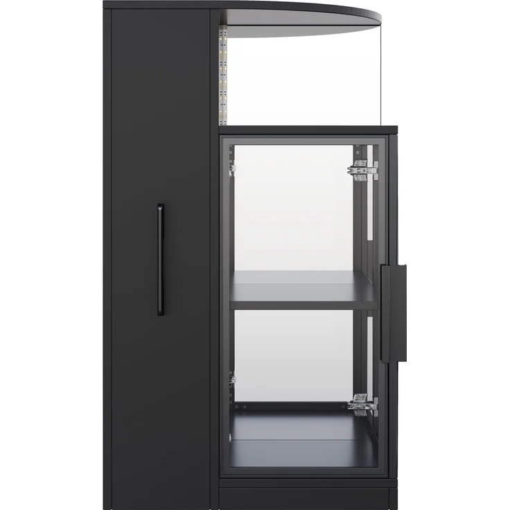 Glasvitrine 64 x 42 x 112 cm in Schwarz mit LED-Beleuchtung und ausziehbarem Seitenschrank – Bild 5