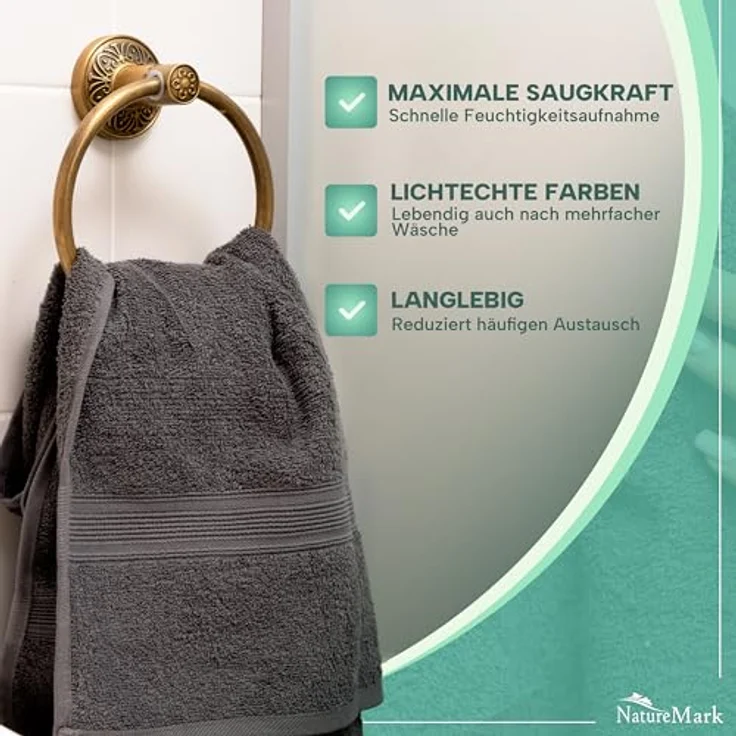 NatureMark 8er Pack Frottier Handtücher 50x100 cm, 100% Baumwolle, Anthrazit grau, 50x100 cm – Bild 3
