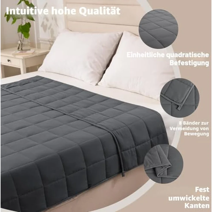 Good Nite Gewichtsdecke nur für Erwachsene 8kg (150x200 cm) - Schwere Decke zum Schlafen & Entspannungsdecke - Anti Stress Therapiedecke - Schlaf Weighted Blanket - Graue – Bild 3