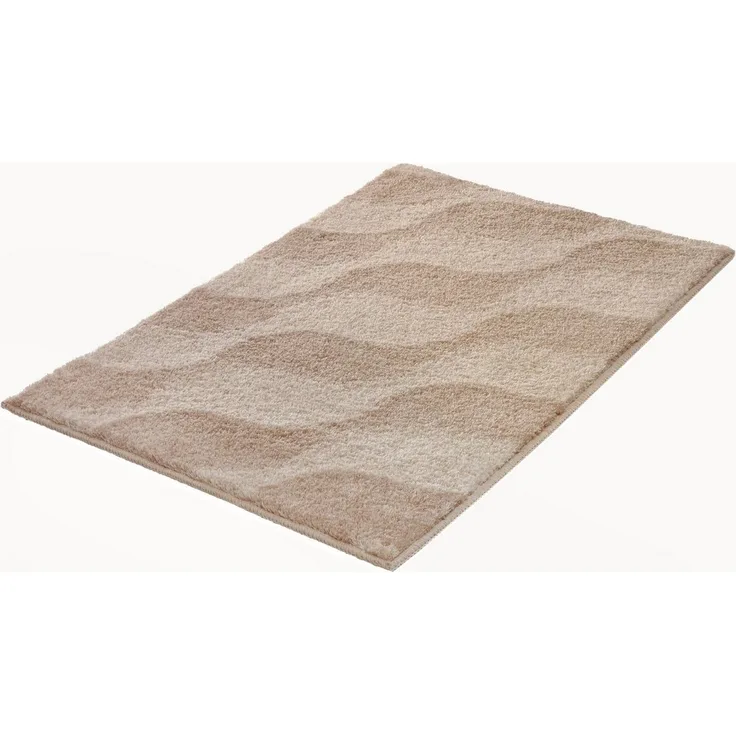 Kleine Wolke Badematte »Onda«, Badvorleger, Badezimmer Teppich, Höhe 15 mm, rutschhemmend beschichtet, fußbodenheizungsgeeignet, Polyacryl, rechteckig, Badteppich, modernes Ton in Ton Wellendesign, flauschig