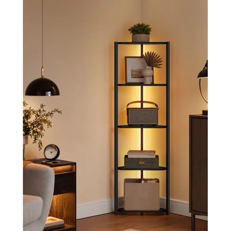 VASAGLE Eckregal 5 Ebenen, Bücherregal mit einstellbarer LED-Beleuchtung – Bild 2