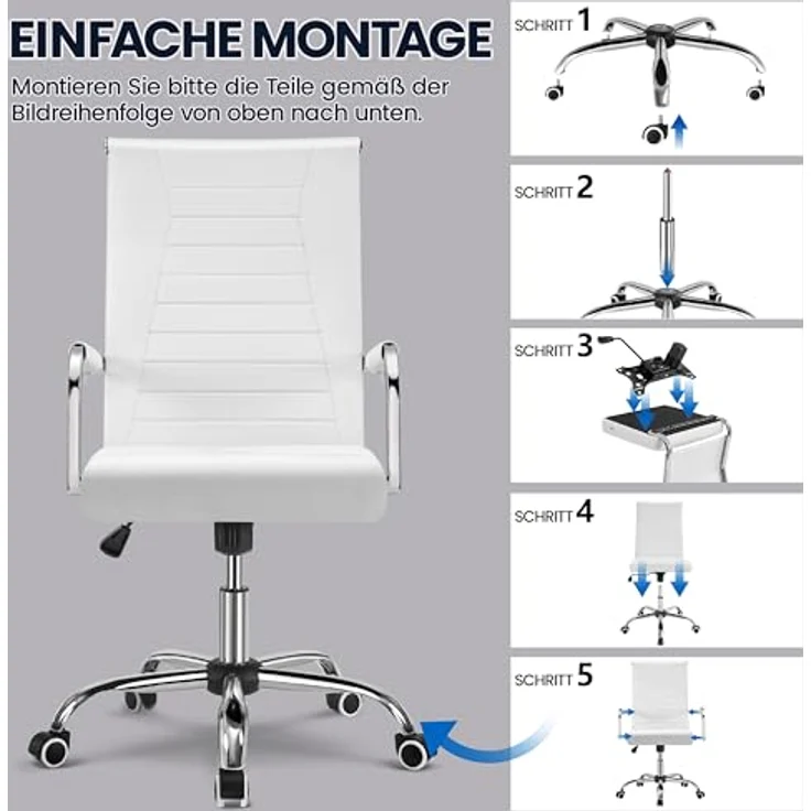 Yaheetech Bürostuhl ergonomischer Schreibtischstuhl mit Armlehnen, Chefsessel Computerstuhl hoher Rückenlehne, Arbeitsstuhl mit Wippfunktion bis 136 kg Belastbar Weiß – Bild 10