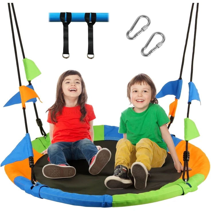 Leogreen Ø 120 cm Nestschaukel, bis 300 kg Kinderschaukel, Seillänge verstellbar 100-180cm, für Kinder & Erwachsene, mit Schaukel Befestigung (Bunt) – Bild 8