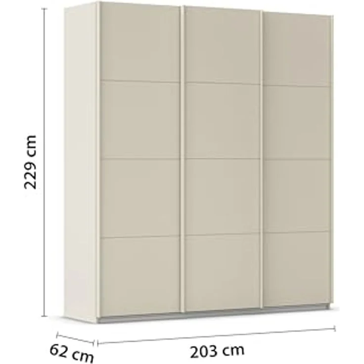 Rauch Möbel Kulmbach, Kleiderschrank mit Schwebetüren für Schlafzimmer, Kinderzimmer, Garderobe, Flur, 3-türig, mit Soft-Close-Funktion, Zubehör Premium, Farbe Beige, Breite 203 cm – Bild 3