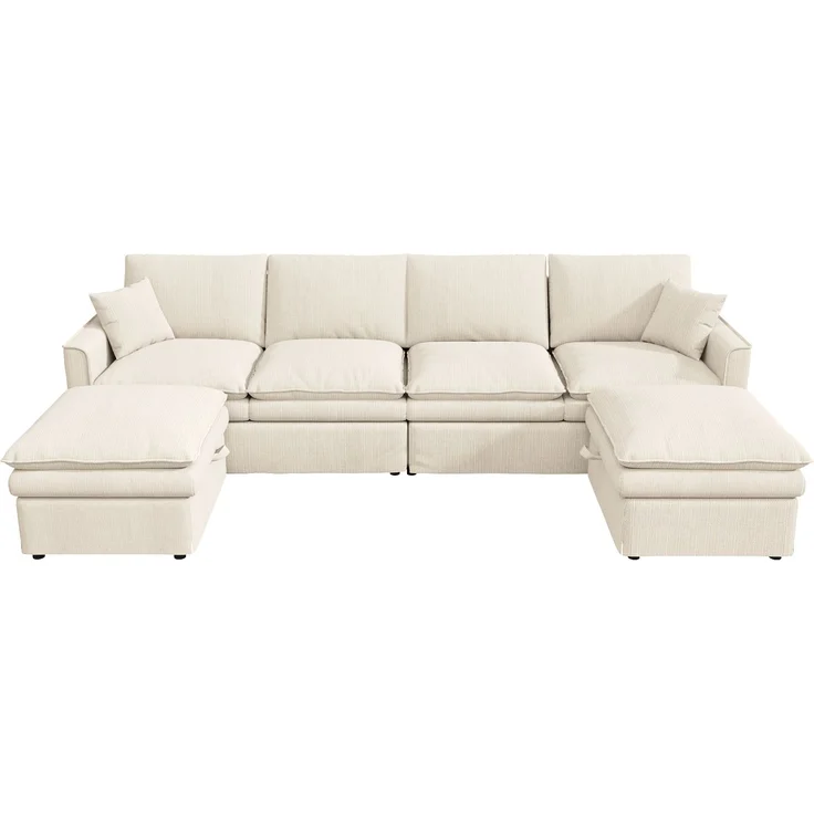 Ecksofa 277x135x80 cm, modulares 6-Sitzer Sofa in Beige mit Stauraumhockern und USB-Anschluss – Bild 9