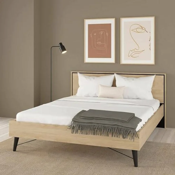 Dmora - Doppelbett Cybele, Struktur des Container-Betts, Sommier mit Verkleidung, Matratzenhalterstruktur, 207x193 h91 cm, helle Eiche – Bild 1