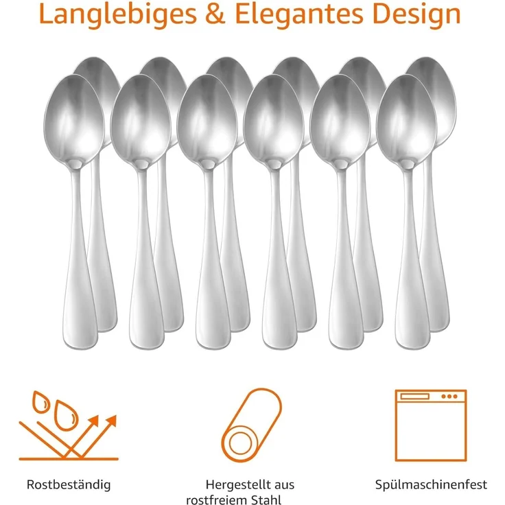 AmazonBasics Tafellöffel, Abgerundete Kanten, Edelstahl, 12er-Pack – Bild 5