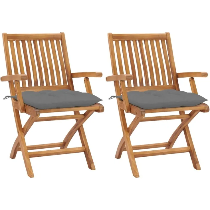 vidaXL Gartenstühle 2 Stk. mit Grauen Kissen Massivholz Teak 3062422