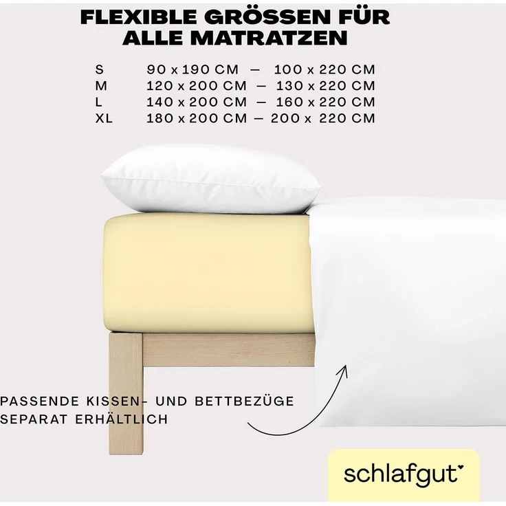 Schlafgut 'Easy' Spannbettlaken, MADE IN GREEN by OEKO-TEX®, Gummizug: rundum, Jersey Elasthan, Yellow Mid, S 90x190cm - 100x220cm – Bild 4