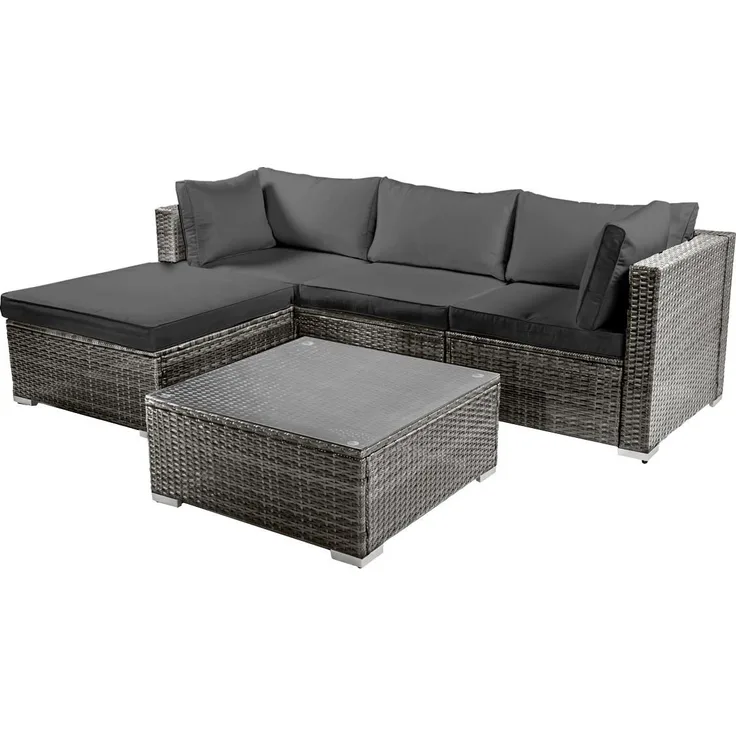 BRAST Gartenmöbel Lounge Sofa Couch Set Royal Grau Poly-Rattan für 4 Personen