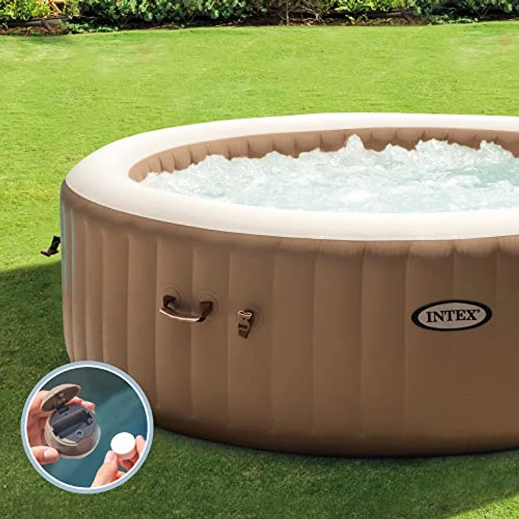 Intex PureSpa Bubble Massage, Aufblasbares Spa Ø196 x 71 cm, rund, braun, für 4 Personen, 795 l, 120 Luftdüsen, 2.200 W Heizung – Bild 6