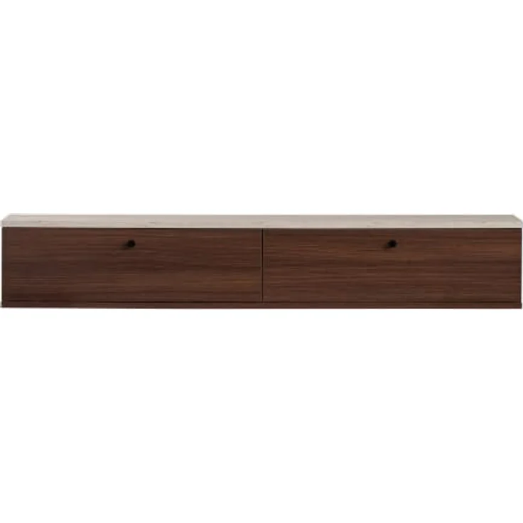 Hanah Home Stilvoller TV-Ständer, 160 cm, Travertin & Walnuss, 25 cm hoch | Strapazierfähige, melaminbeschichtete Spanplatte, inklusive Wandhalterung | Modernes Design fürs Wohnzimmer – Bild 7