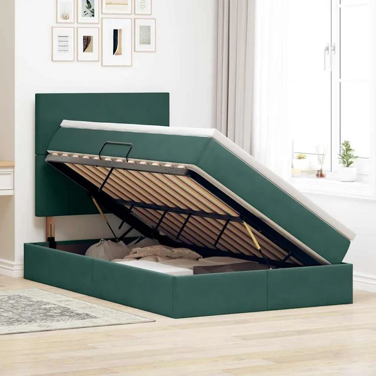 vidaXL Aufbewahrungsbett mit Matratze Dunkelgrün 120 x 190 cm Samt 3371958 – Bild 4