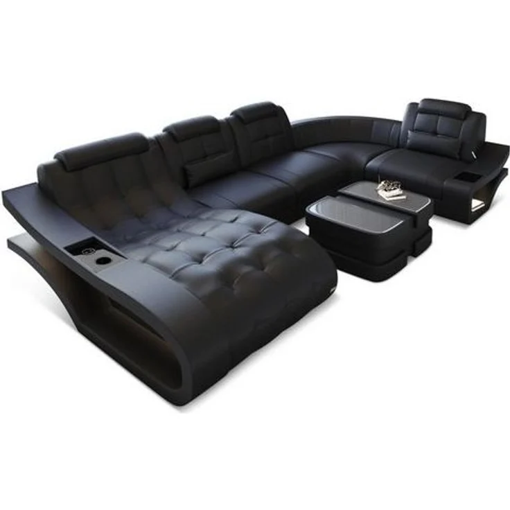 Sofa Dreams Wohnlandschaft Ledersofa Leder Couch Elegante U-Form Ledercouch, wahlweise mit Bettfunktion – Bild 4