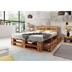 sunnypillow Palettenbett M2 aus Holz mit Lattenrost und 2 Bettkästen, 2 x Bettschubladen Geflammt