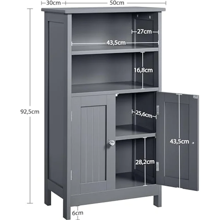 Yaheetech Badezimmerschrank Unterchrank Badschsrank mit Doppeltür & 2 offenen Ablagefächern Badregal Badkommode mit verstellbarem Einlegeboden, Dunkelgrau, 50 x 30 x 92,5 cm – Bild 3