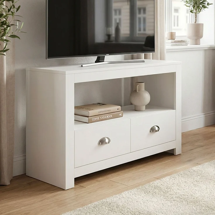 FINEBUY Lowboard FB113949 TV Möbel Weiß 85cm TV Board Fernsehschrank Fernsehkommode (Praktische Aufteilung mit moderner Linienführung), Kompakte Lösung für kleine Wohnbereiche – Bild 1