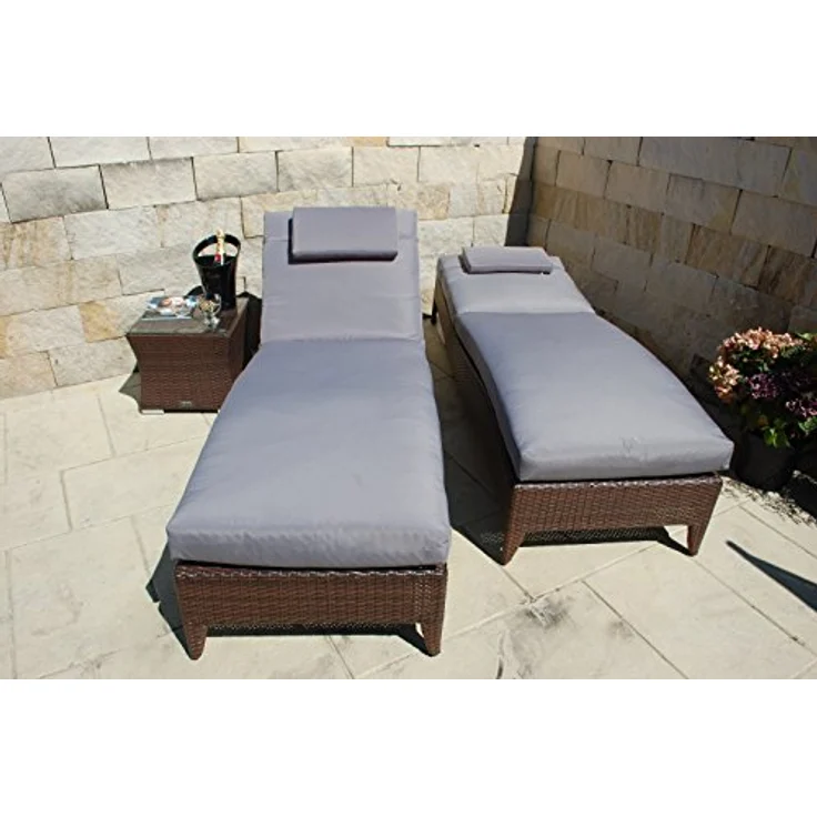 Ragnarök Möbel-Design Gartenliege Sonnenliegen Set, 3-teilig, Kopfteil in 5 Stufen verstellbar, Auflagen ca. 16 cm dick – Bild 7
