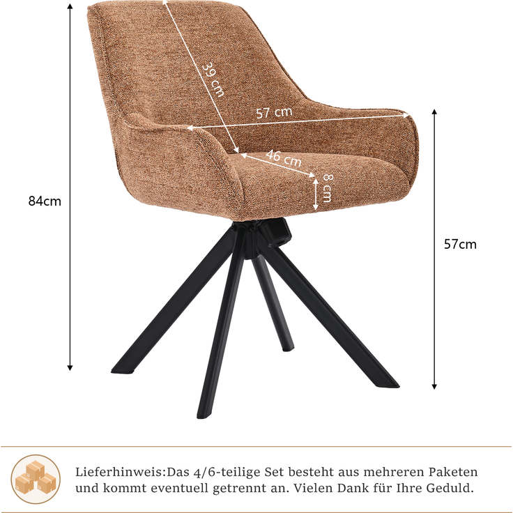 GOEURVANT 2178 Esszimmerstühle 6er-Set mit Armlehnen, 360° Drehbar, Wippfunktion, Chenille - Orange – Bild 6