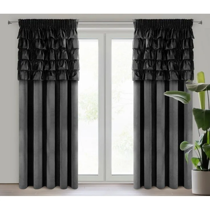 Vorhang AURA mit Rüsche Velours Samtvorhänge schwarz 140x270 cm Kräuselband