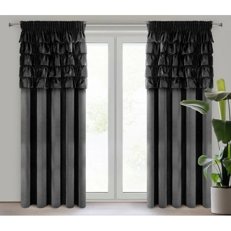 Vorhang AURA mit Rüsche Velours Samtvorhänge schwarz 140x270 cm Kräuselband – Bild 1