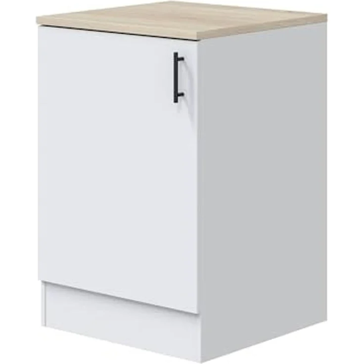 Dmora - Schrank 1 Tür Fombio, Vertikaler Schrank, Aufbewahrungsmodul, Kompakte Küchenbasis, 60x60 h90 cm, Weiß und Eiche – Bild 2