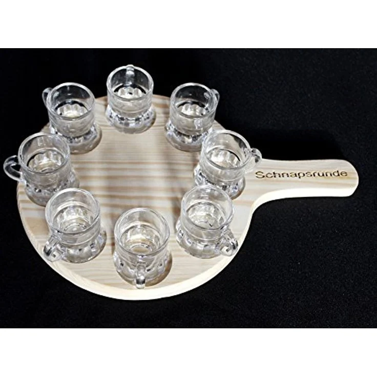 Schnapsrunde 20cm mit Gravur und 8 Gläser Schnapsbrett Schnapsleiste Schnapslatte Serviertablett – Bild 4