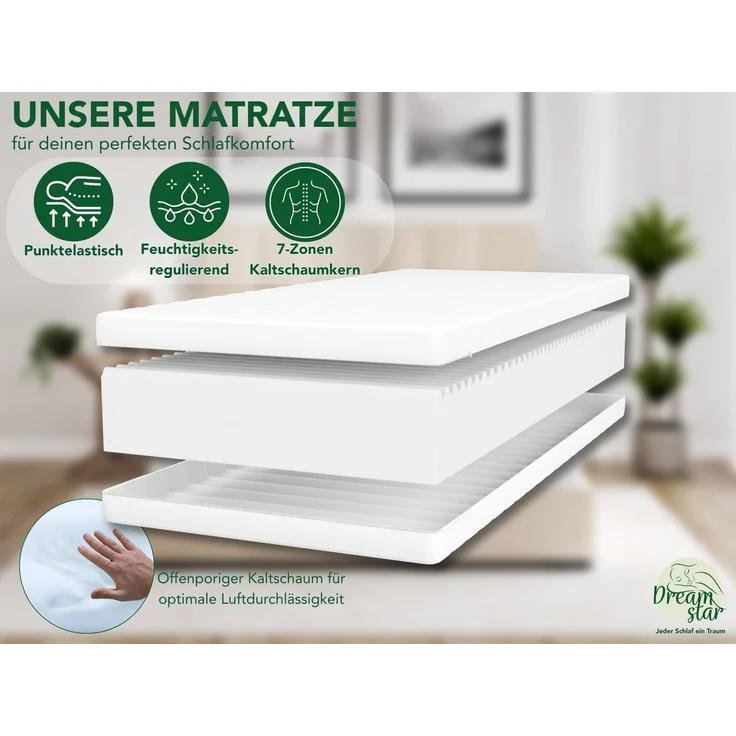 Kaltschaummatratze Easy Flex, 7-Zonen Matratze mit Duo-Härtegrad (H2/H3 & H3/H4), Dreamstar, wendbar, atmungsaktiv, ergonomisch - für jede Schlafposition – Bild 2