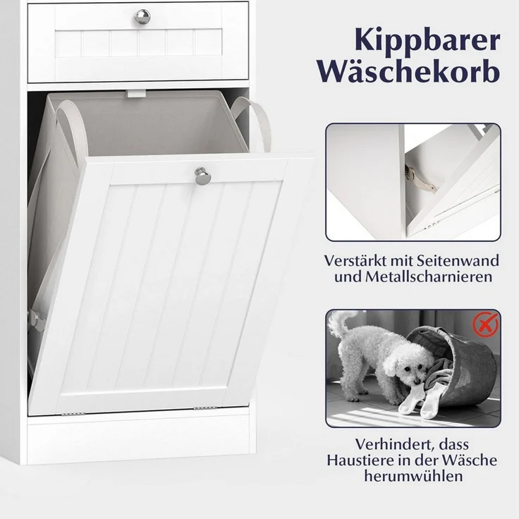 KOMFOTTEU Wäscheschrank Badschrank mit Wäschekorb, Wäschesack & Regal – Bild 3