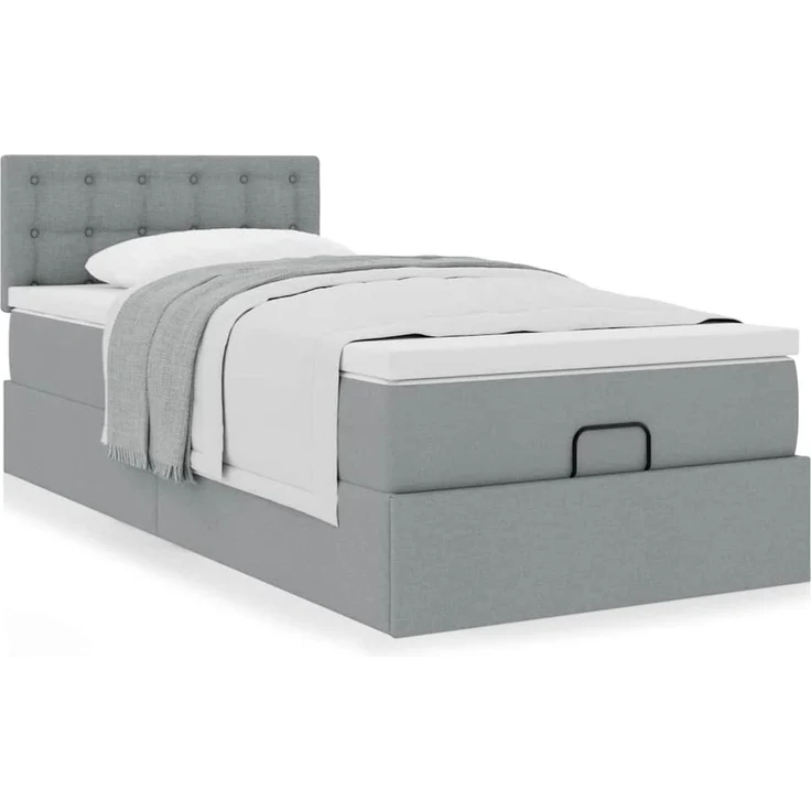 vidaXL Ottoman-Bett mit Matratze Hellgrau 100x200 cm Stoff 3311601 – Bild 12