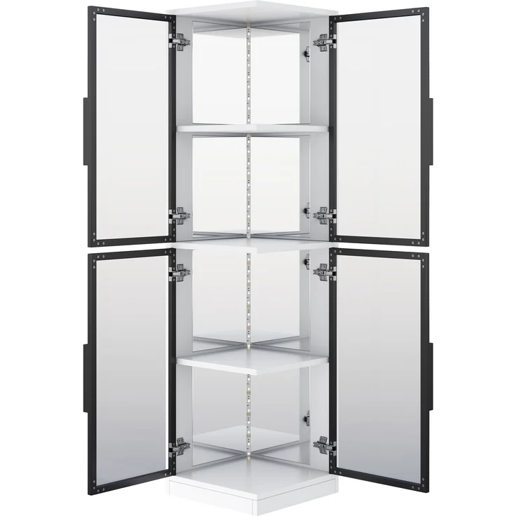 Vitrine mit Glas 44 × 42 × 164 cm, Spiegelrückwand, Eckvitrine mit doppelseitiger Glaspräsentation, LED-Beleuchtung mit Farbwechsel, Glasvitrine für Sammlerstücke, Bücher, Wein & Dekoration, Weiß--Weiß--44x42x164cm--YOUDENOVA – Bild 10