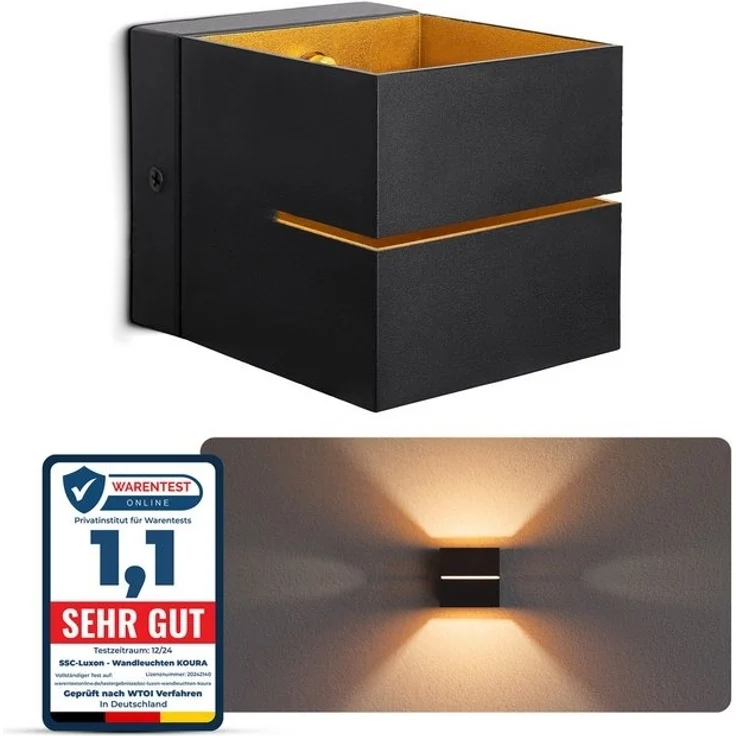 SSC-LUXon LED Wandleuchte Wandleuchte KOURA schwarz gold Up Down inkl. G9 LED warmweiß, Warmweiß – Bild 4