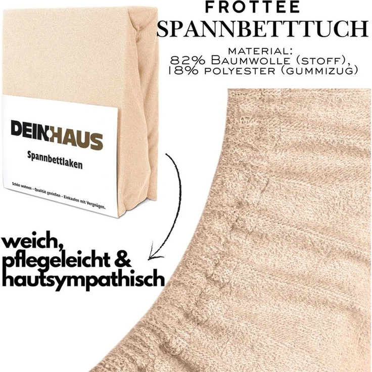 DH DEIN. HAUS Spannbettlaken Frottee SOFT, Baumwolle, Gummizug: rundum, (1 Stück), weich saugfähig atmungsaktiv Rundumgummi formstabil bis 20 cm – Bild 3