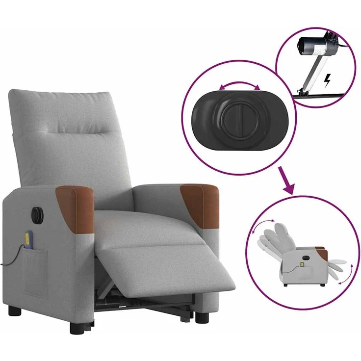 vidaXL Massagesessel mit Aufstehhilfe Elektrisch Wolkengrau Stoff 3324029 – Bild 8