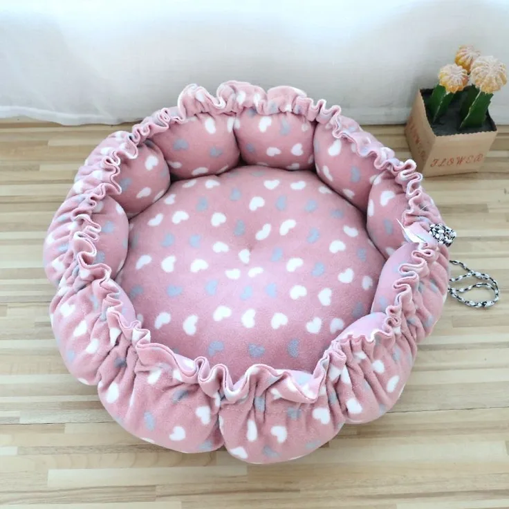 1 Stück – Warmes Haustierbett mit Kordelzug, waschbar, weich, winddicht, für kleine Hunde & Katzen (55 cm, Rosa)