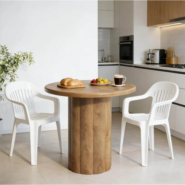Runder Konferenztisch aus MDF, 80x80x75,5 cm, 3 cm Tischplatte, Braun – Bild 1