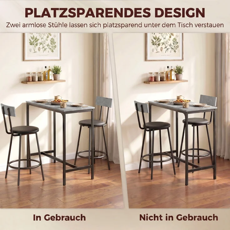 HOMCOM Bartisch mit Barhocker Set, MDF, Stahl, Grau, 100L x 40B x 90,5H cm – Bild 6