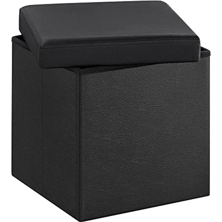 Songmics Faltbarer Sitzhocker Aufbewahrungsbox belastbar bis 300 kg, Lederimitat, schwarz, 38 x 38 x 38, LSF101 – Bild 2