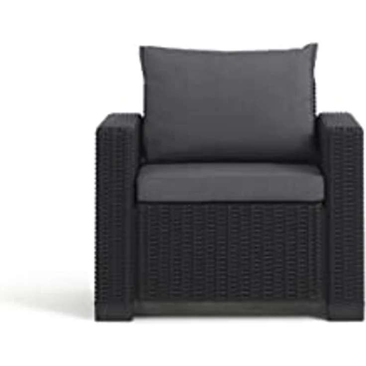 Allibert by Keter Gartenlounge Sessel California, graphit/cool grey, 2er Set, inkl. Sitz- und Rückenkissen, Kunststoff, runde Rattanoptik, 83 x 68 x 72 cm – Bild 4