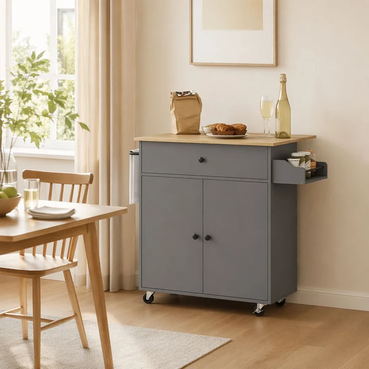 HOMCOM Kücheninsel, Spanplatte, MDF, Grau, 106L x 42B x 87H cm – Bild 8