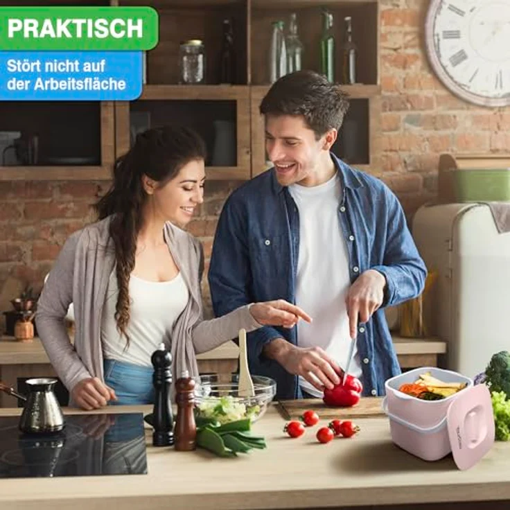 YourCasa Biomülleimer Küche - 4L - Komposteimer für alltäglichen Biomüll Behälter - Spülmaschinenfest - Geruchsdicht - Sieb - Bio Mülleimer klein mit Deckel Eimer Bioabfallbehälter Biotonne (4L Rosa) – Bild 3
