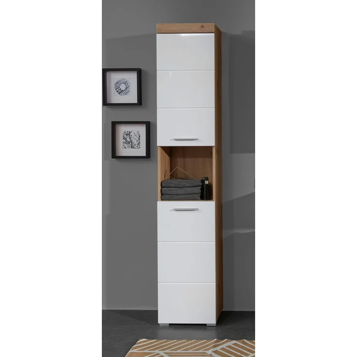 Trendteam 'Amanda' Hochschrank, Holz, Asteiche/Weiß Hochglanz, 190 x 31 x 37 cm – Bild 5