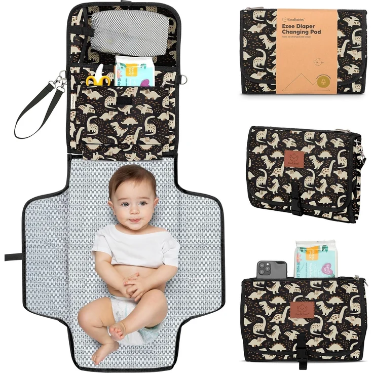 Baby Windelwechselkissen - Tragbar Wasserdicht Windelwechselmatte - Faltwindelwechselstation - Reise Windelwechselkissen - Kupplung Wechseln - Abnehmbare Kinderwagenhaken - Babygeschenk (Dino Ridge) – Bild 1