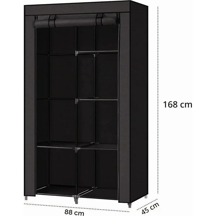 Brixy Kleiderschrank - Garderobenschrank - Kleiderschrank - Faltbar - Stoff Faltschrank - Campingschrank - 88 x 45 x 168 cm - Schwarz – Bild 7